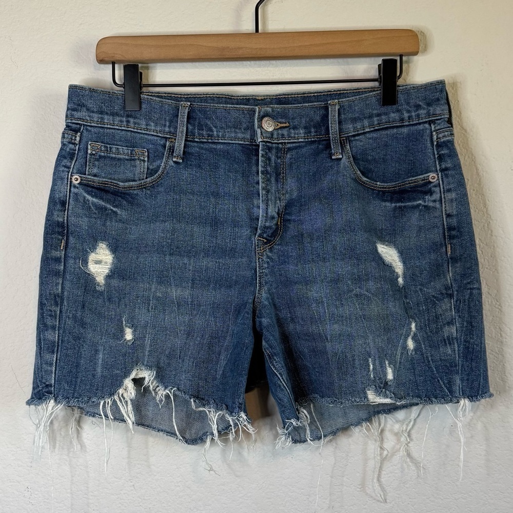 Old Navy Slim Midi High Rise Distressed Cut Off Jean Dark Blue Wash Shorts Sze 8